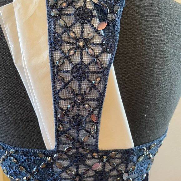 PROM / HOCO / Formal Dress • Navy • Halter / Beaded • Mini Fit & Flare • Medium - Picture 9 of 13